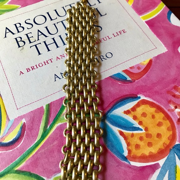 ECLucky Brand Mesh Link Bracelet Wide Gold Pave bracelet. Has lucky brand clover - Picture 6 of 8